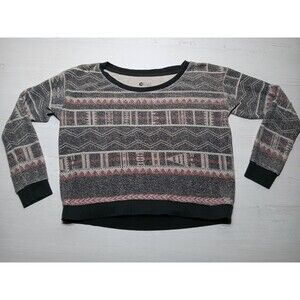 Billabong Sweater Small P Gray Red Long Sleeve Geo Pullover Tribal Boho Womens S